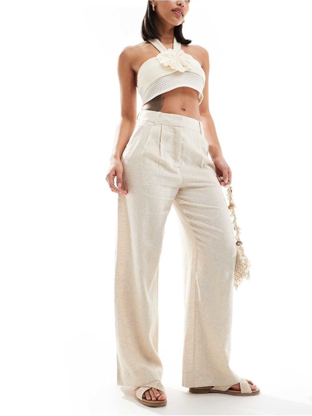 Abercrombie & Fitch Sloane Linen Blend High Waisted Trouser Beige Tan Size 28 6